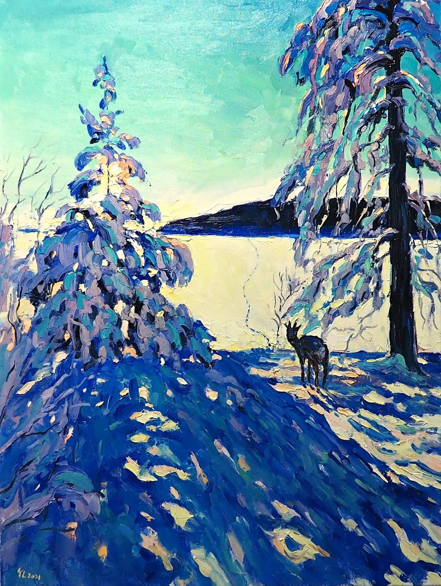 Impressionistic Landscape Oil Painting By Yuanyuan Liu, 24 X 31", Winter Landscape, Original Artwork