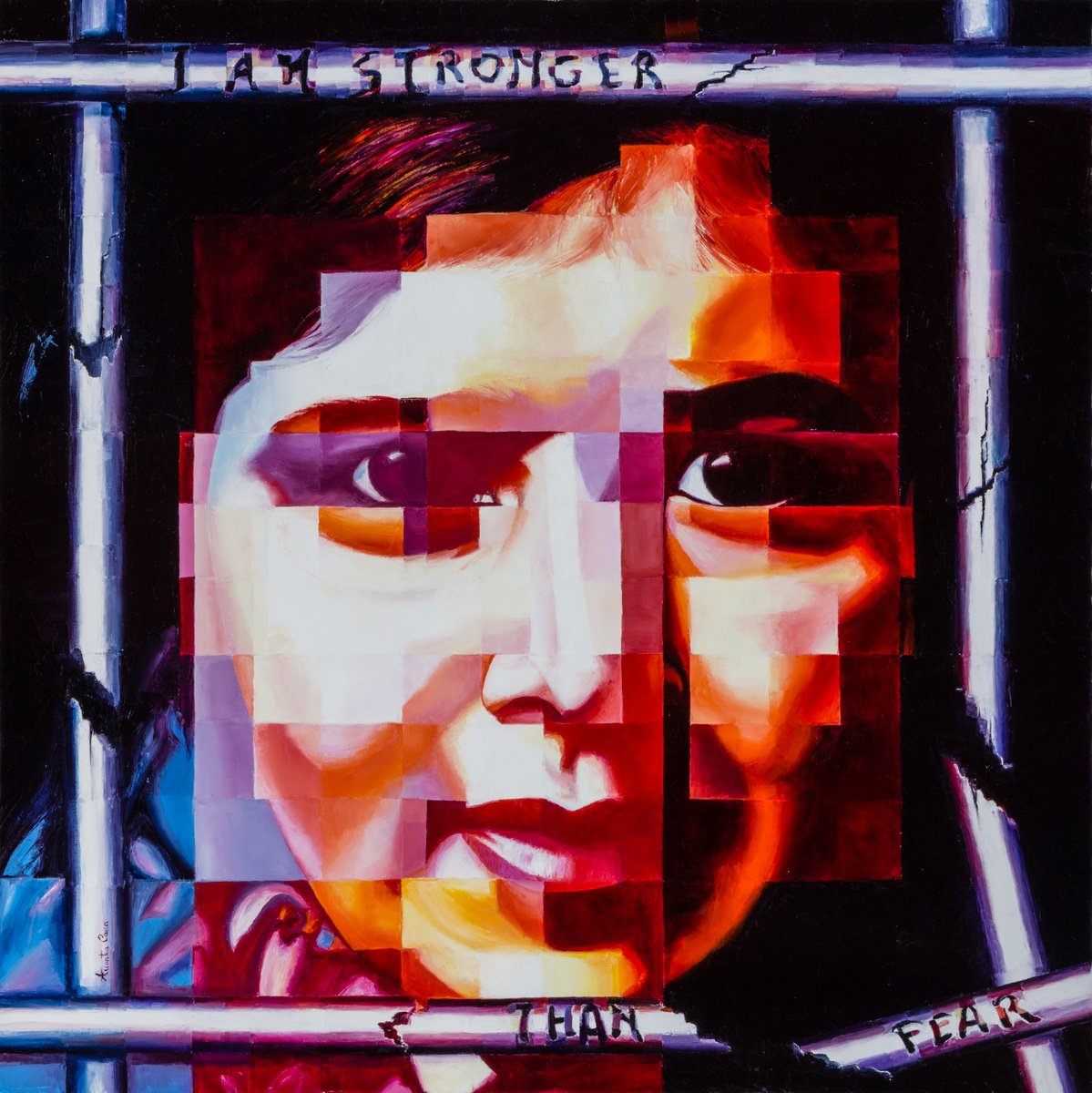 Urban And Pop Portrait Oil Painting By Assunta Cassa, 39 X 39, Malala. Stronger Than Fear, Original Artwork