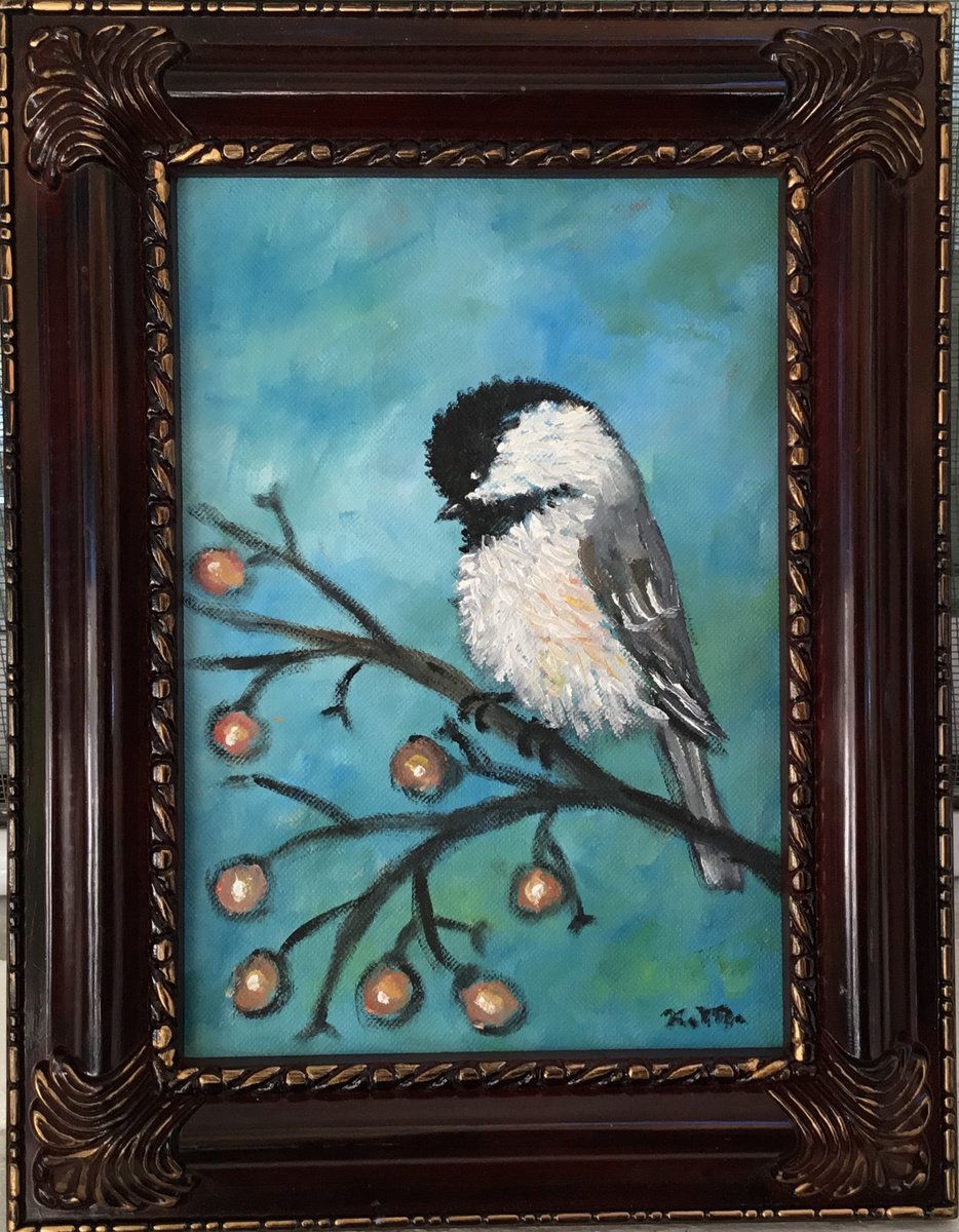 Chickadee # 45 - oil 7X5 canvas by Kathleen McDermott
