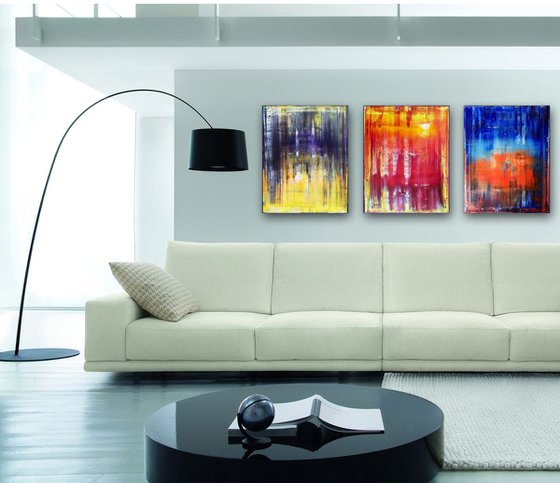 "Elemental" - FREE USA SHIPPING - Original Large PMS Abstract Triptych Oil Paintings On Canvas - 48" x 20"