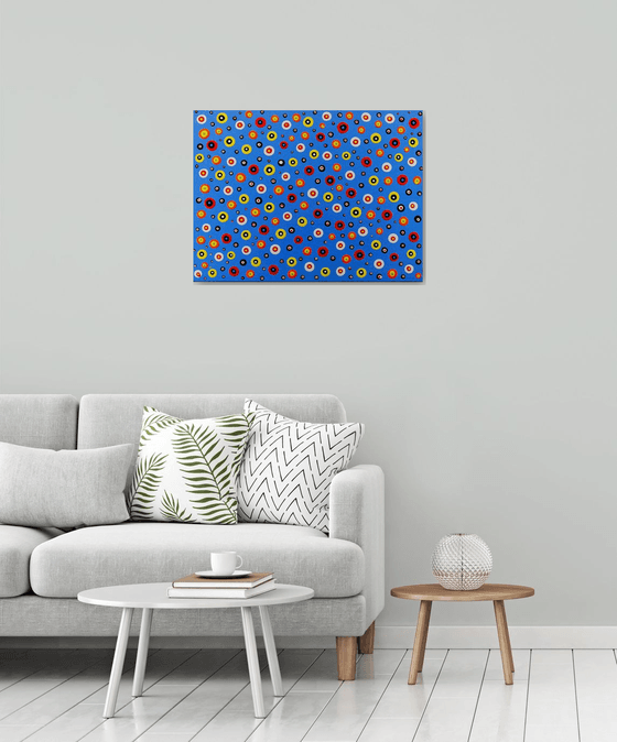 abstract acrylic painting on material canvas with bright colors "colored candies" unique work Alessandro Butera