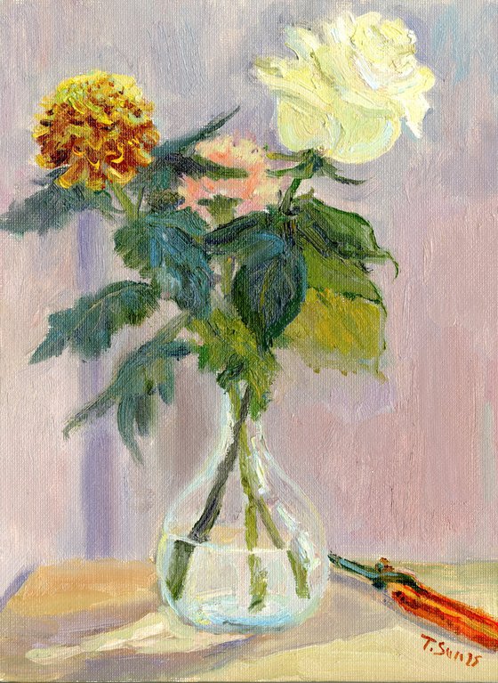 Three flowers in the studio