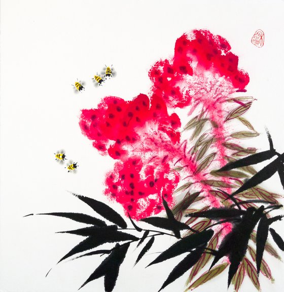 Celosia, Bamboo and Bees