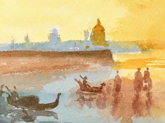 sunset in Venice after JMWTurner, an original watercolour painting.