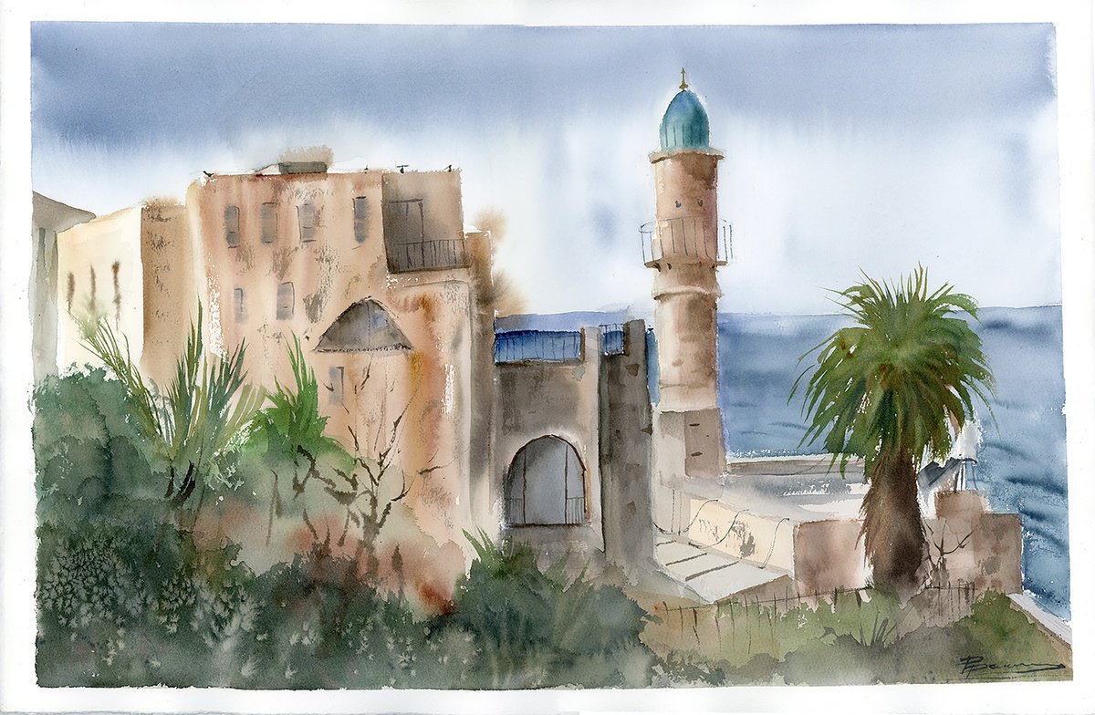 Impressionistic Watercolour , Old Jaffa Minaret By Olga Tchefranov (Shefranov), 22 X 15, Artwork For Sale On Artfinder