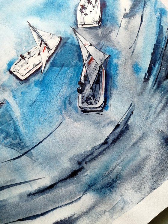 Sailboat painting. Seascape