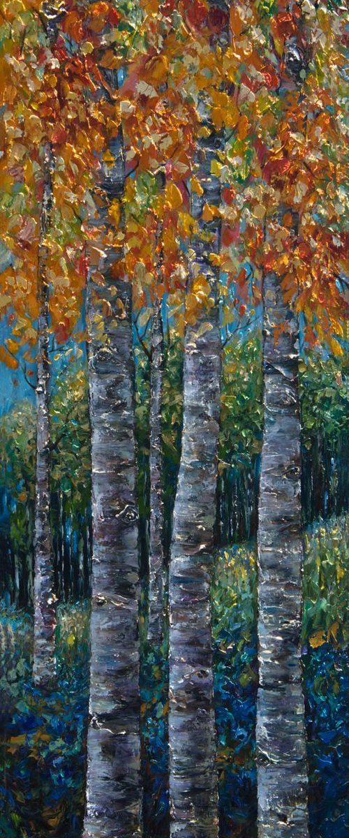 'Through The Aspen Trees'  (Diptych #2') Painting  on Wrapped Canvas  (Palette Knife) by Lena Owens at OLena Art