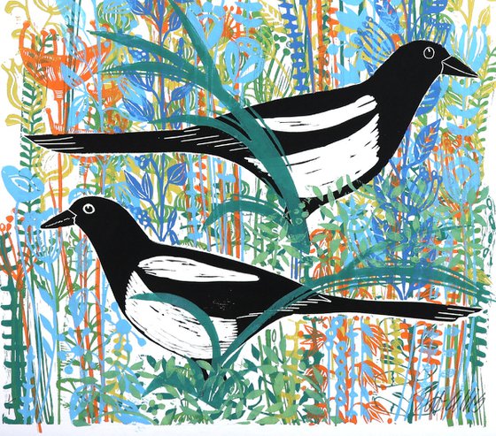 Magpies in the wildflowers