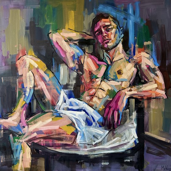 Man naked oil painting