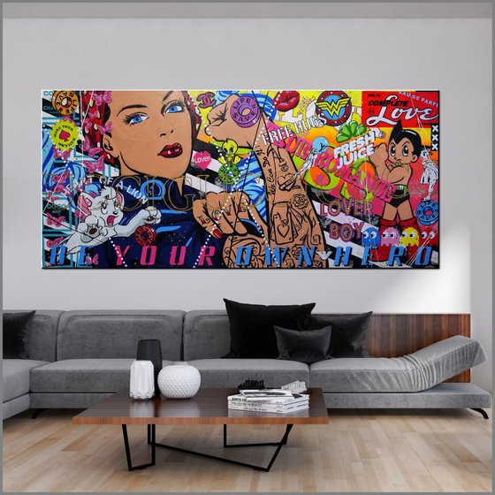 Rosie's Complete Love 270cm x 120cm Rosie The Riveter Textured Urban Pop Art