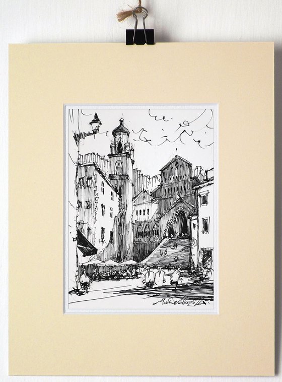Amalfi in a sunny day, ink drawing on paper, 2022