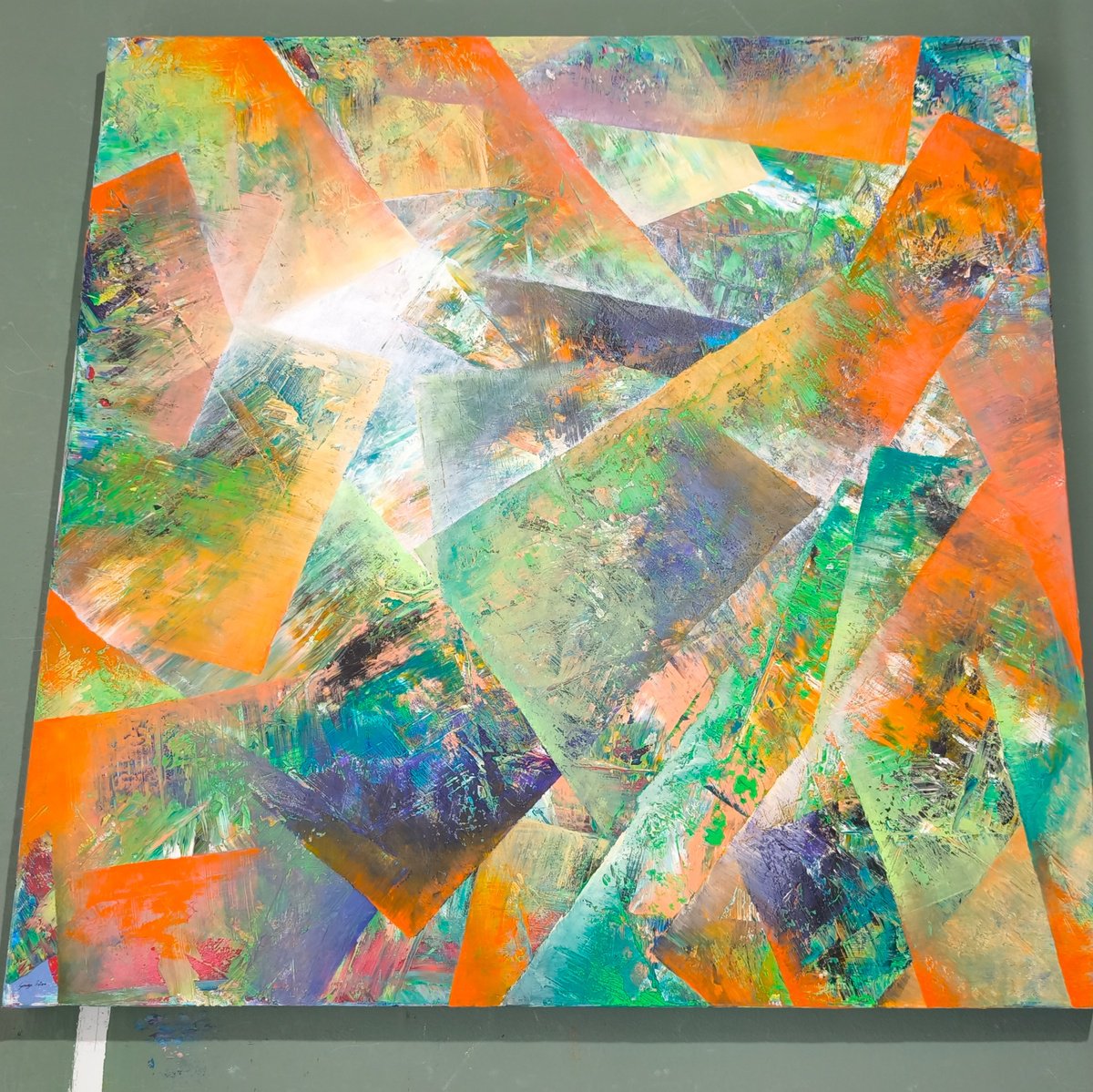 Geometric Abstract Oil Painting By Giuseppe Pastore, 31 X 31, Ascoltando Chopin, Original Artwork