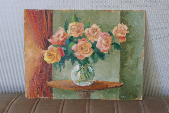 Cream Roses in a Vase