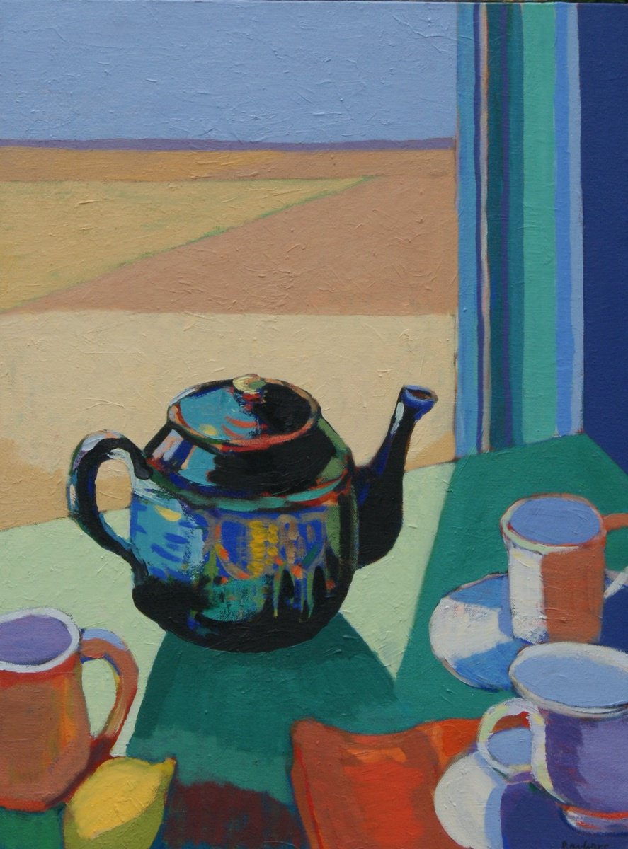 Geometric Oil Painting , Black Teapot By Patty Rodgers, 18 X 24, Artwork For Sale On Artfinder