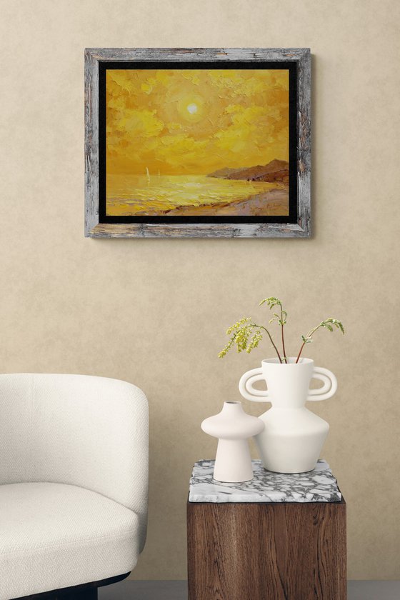 Yellow evening by sea
