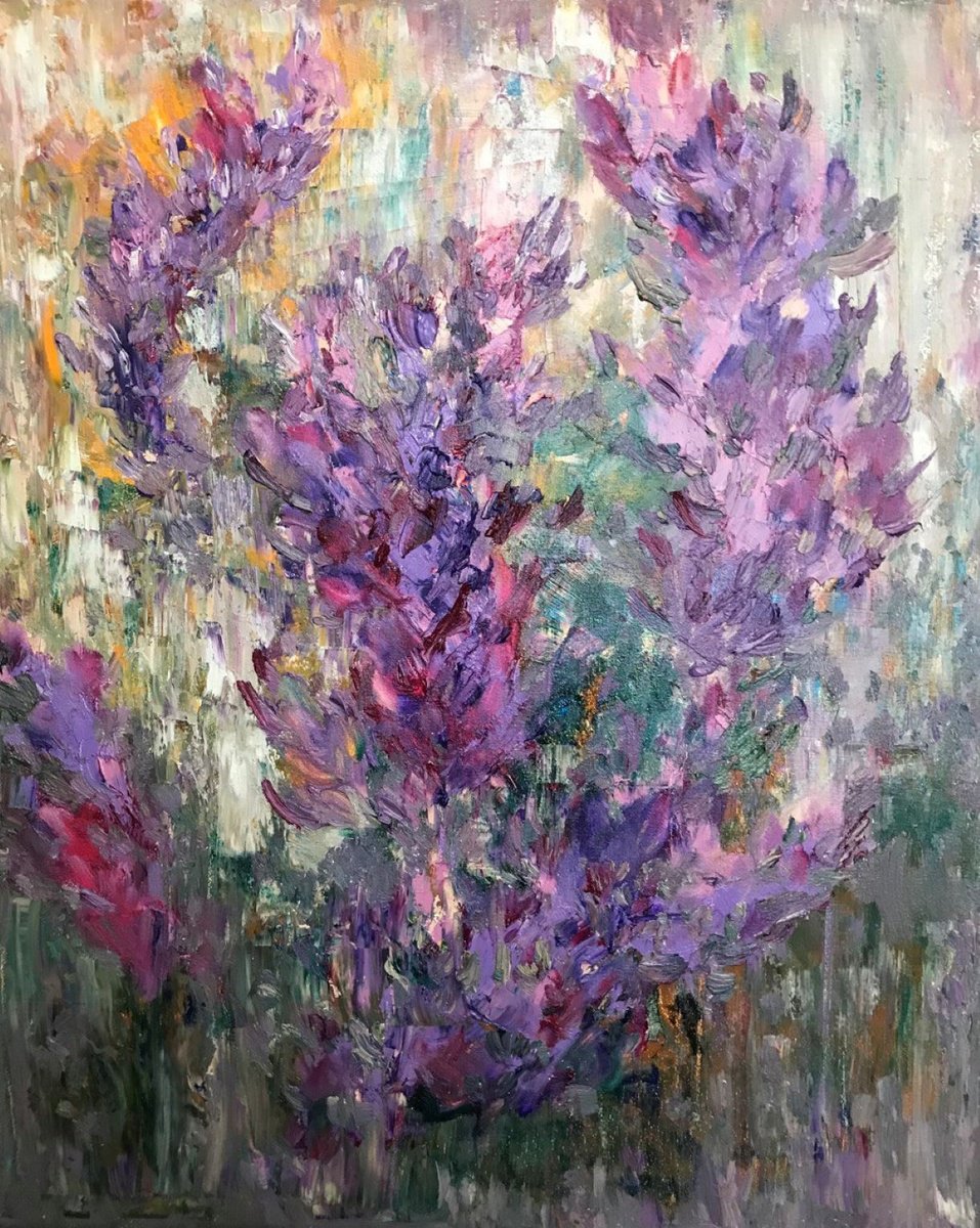 Abstract Botanical Oil Painting By Tetiana Pchelnykova, 16 X 20", Meadow Grasses, Original Artwork