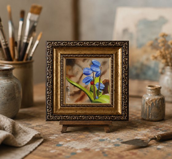 Blue Spring Flowers with Ladybug