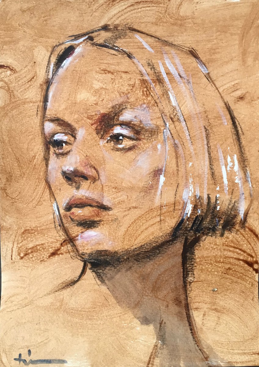 Expressive Portrait Acrylic Painting By Dominique Deve, 11 X 17, Laura #2, Original Artwork