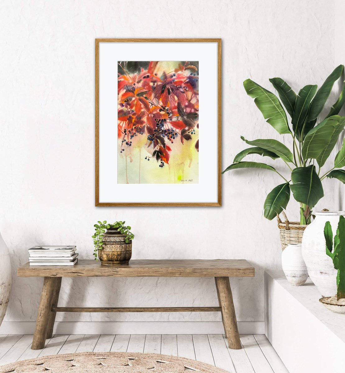 Impressionistic Botanical Watercolour By Olha Retunska, 15 X 22", Wild Grapes, Original Artwork