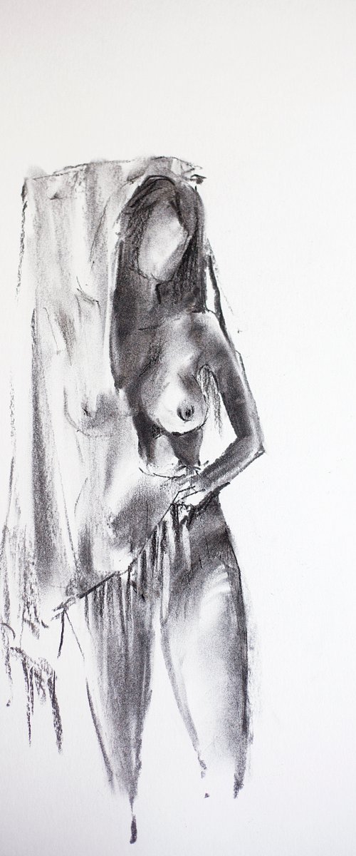 Nude in charcoal. 25. Black and white minimalistic female girl beauty body positive by Sasha Romm
