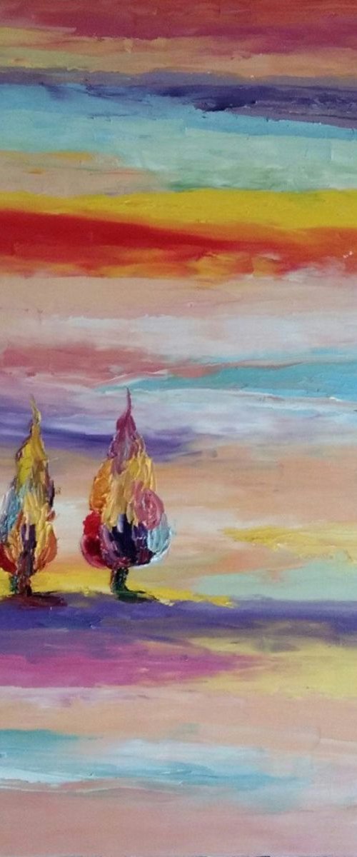 Colorful trees 50x60 cm by Anastasiia Novitskaya