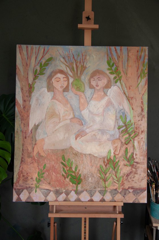 Angels Modern Art, canvas, oil - GARDENS ANGEL - 40x32in (100*80) cm