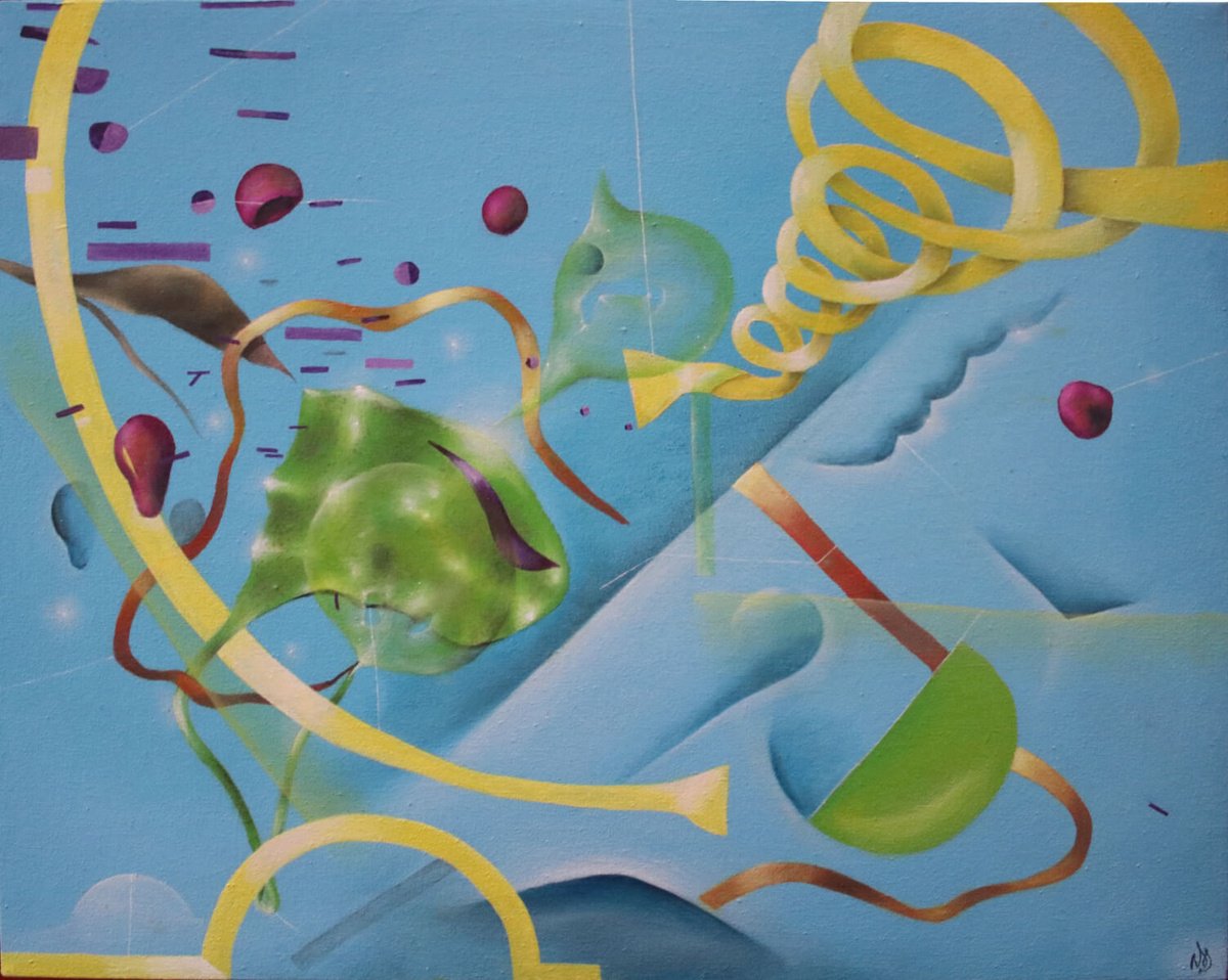 Surrealistic Abstract Oil Painting By Vanessa T Stefanova, 20 X 16", Music Under The Apple Tree, Original Artwork