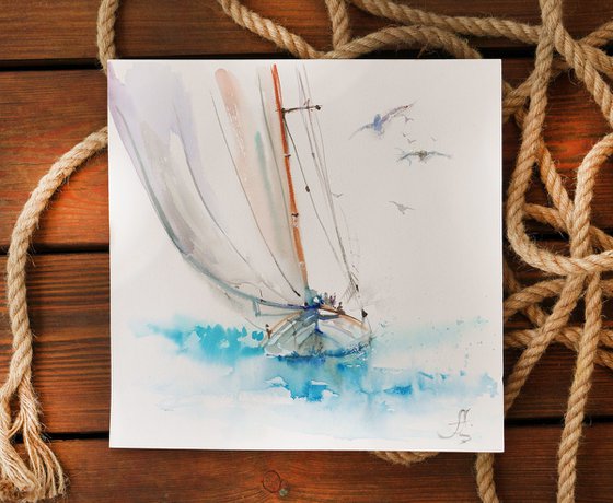 Seascape painting, watercolor art