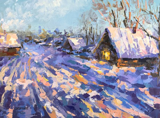 "Winter evening in the village"