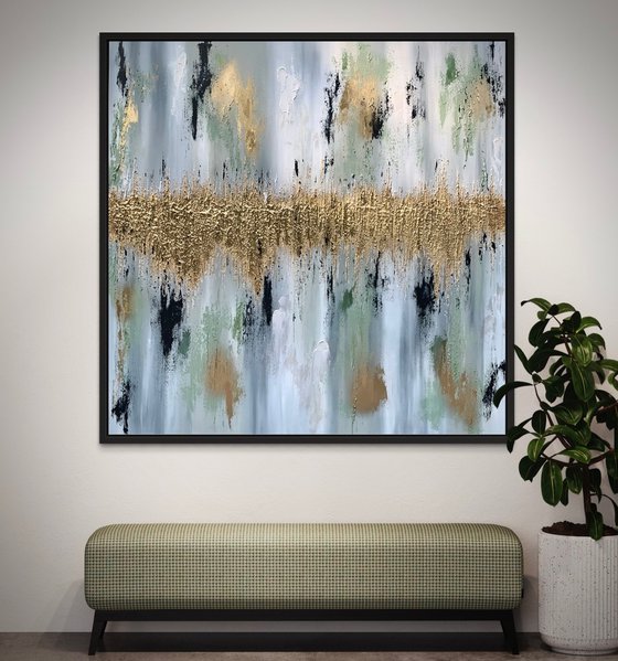 Green Paintings - Green And Gold Large Acrylic Abstract Art - Natures Gold