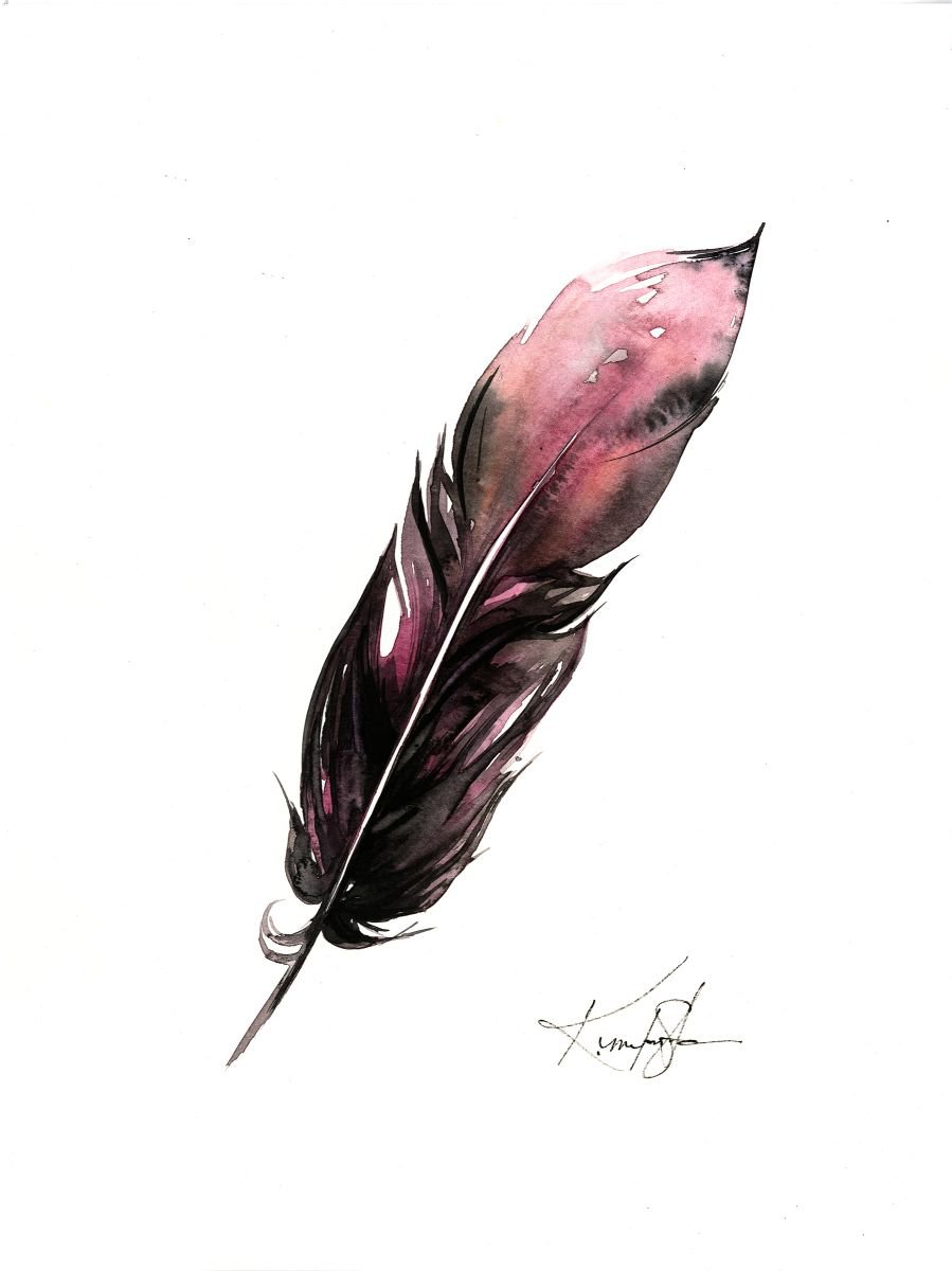 Watercolor Feather 1 - Abstract Feather Watercolor Painting by Kathy Morton Stanion
