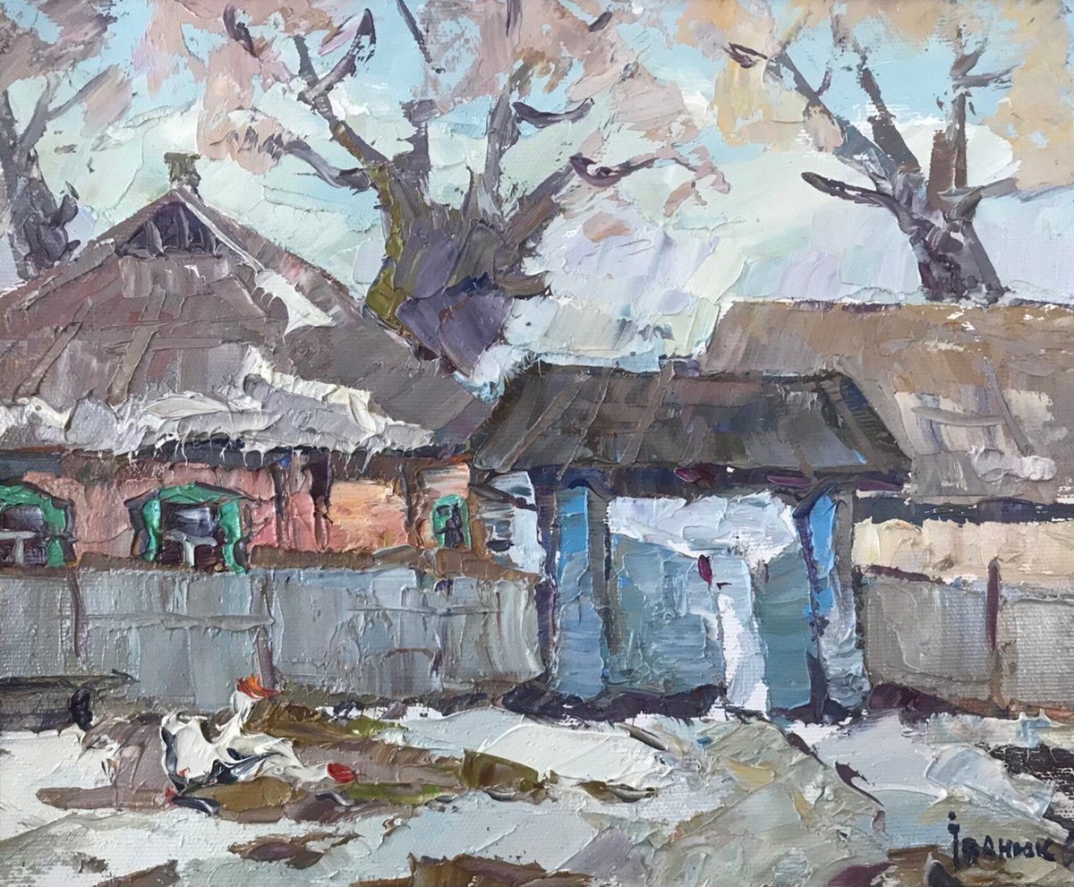 Impressionistic Landscape Oil Painting By Kalenyuk Alex, 10 X 12", The First Snow, Original Artwork