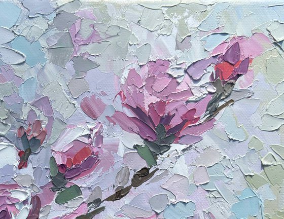 "Magnolia" palette knife oil painting