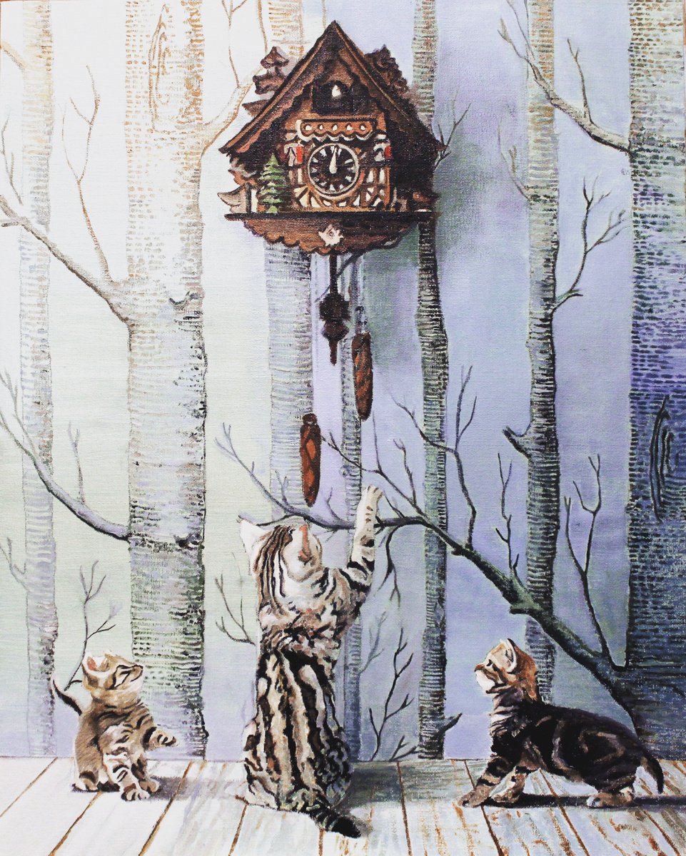 Impressionistic Animal Oil Painting By Timothy Adam Matthews, 16 X 20", Cuckoo Kitty #2, Original Artwork