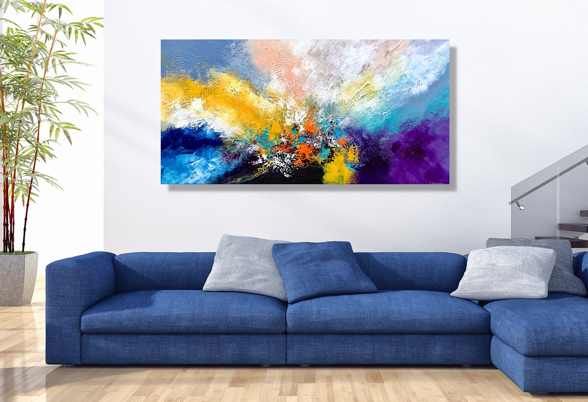 Abstract Acrylic Painting By Julijana Ravbar, 47 X 24", Embrace The Moment, Original Artwork