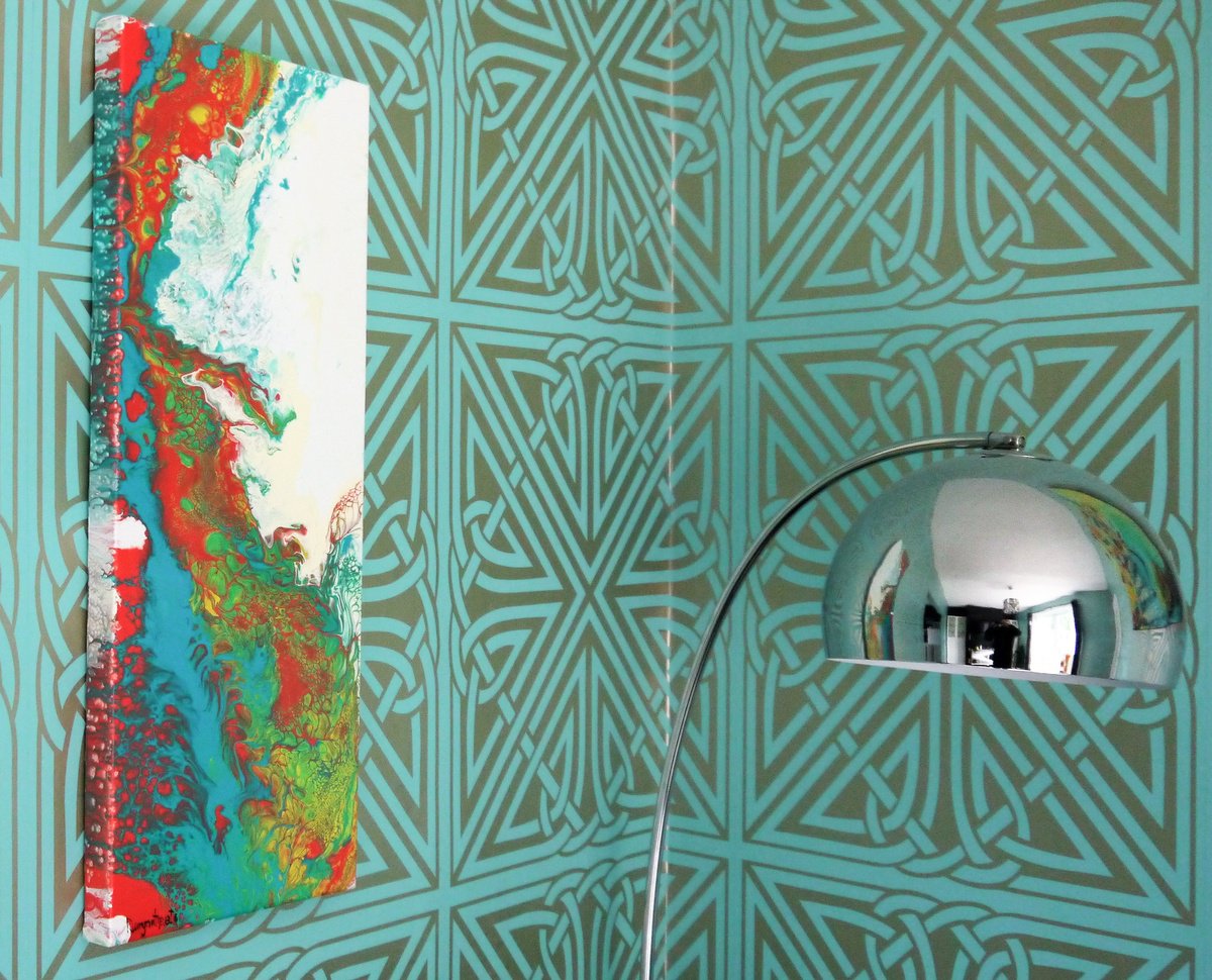 Abstract Acrylic Painting By Irina Rumyantseva, 12 X 31, Abstract Free Flow Acrylic Pouring Medium - Chasing Waterfalls, Artfinder