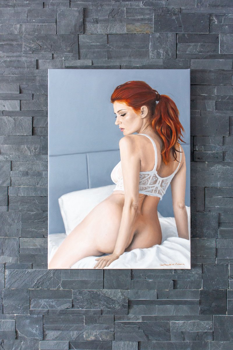 Photorealistic Portrait Oil Painting By Jean-Pierre Andre Leclercq, 20 X 28, Marina (7), Original Artwork