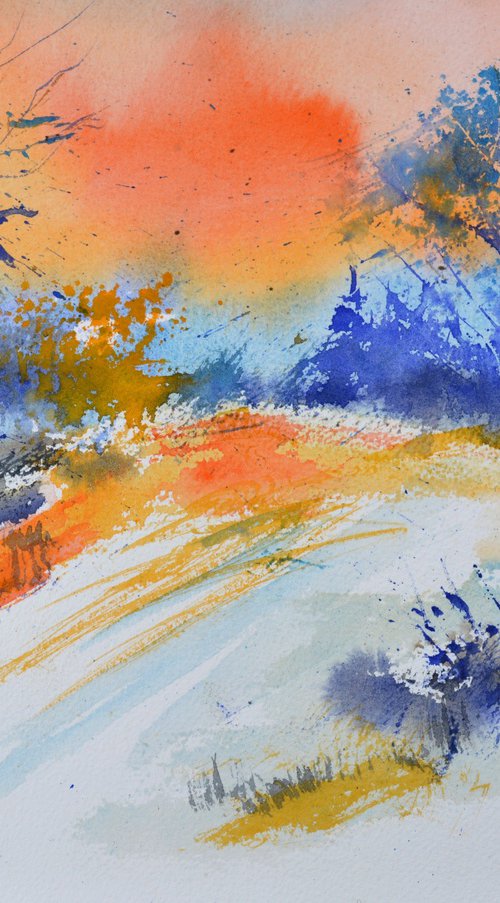 sunset in winter watercolor by Pol Henry Ledent