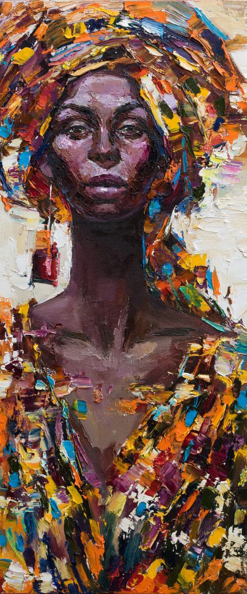 African Queen portrait painting #4 - Original oil painting by Anastasiia Valiulina