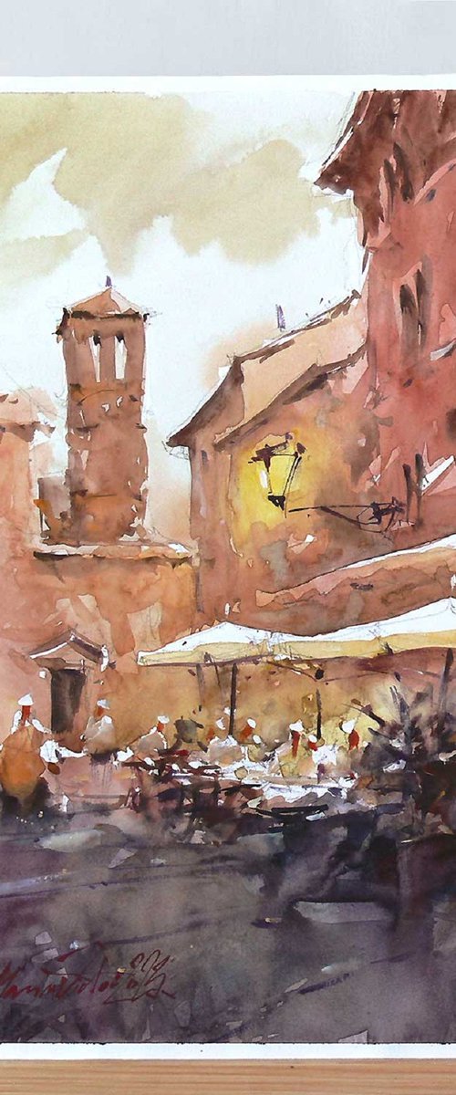 Trastevere, Rome, watercolor. by Marin Victor