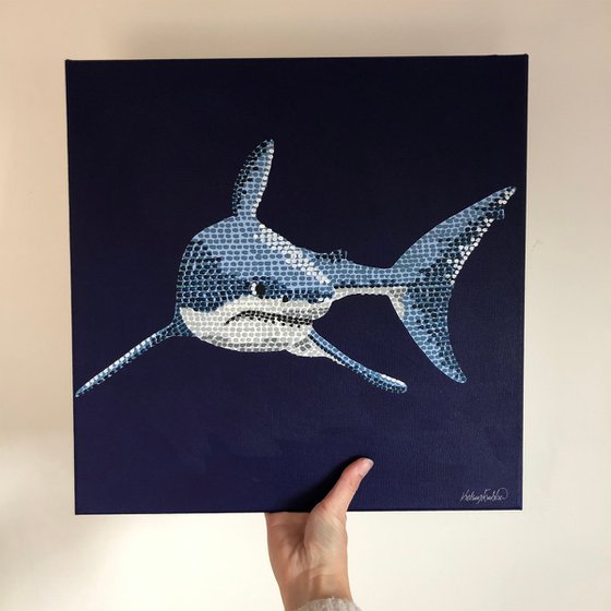 The Great White Shark - pointillism painting