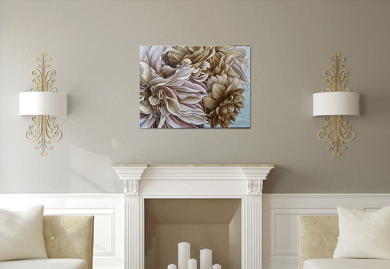Dahlias and brown roses
