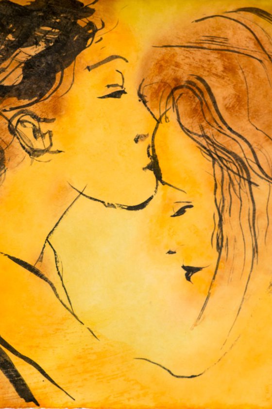 boy kissing girl on forehead drawing