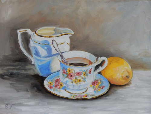 5 o'clock. Tea, lemon, milk jug. by Vita Schagen