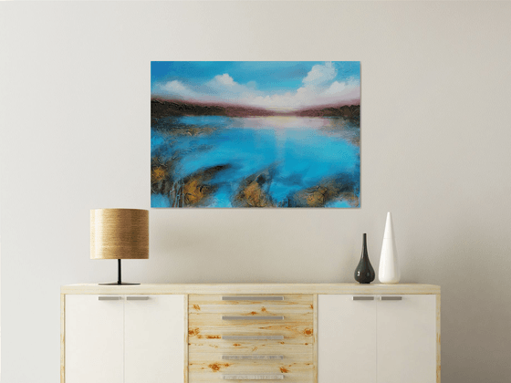 A XL large original semi-abstract beautiful structured mixed media painting of a seascape "Dream"