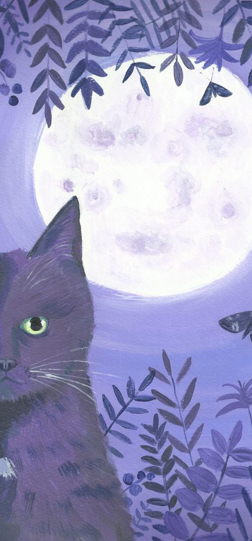 Black cat with the moon by Mary Stubberfield