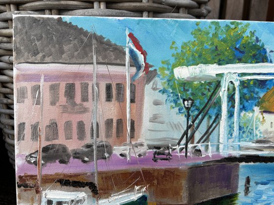 Yacht by drawbridge in Goes