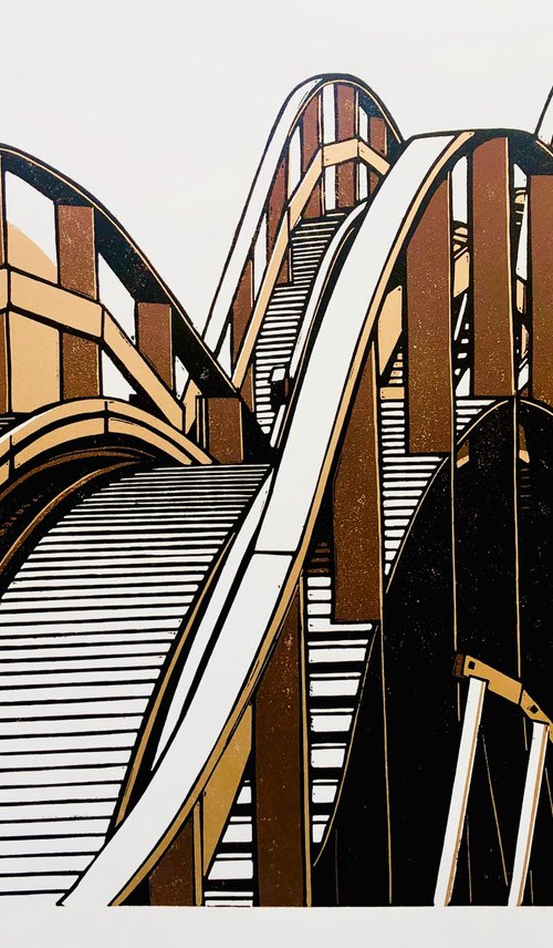 Scenic Railway - three colour linocut by Ieuan Edwards