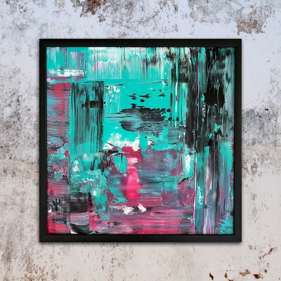 "Sweet and Sour" - Original PMS Abstract Acrylic Painting On Plexiglass, Framed - 26" x 26"