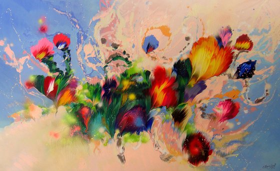 63" Extra Large Floral Abstract painting "Dance of flowers"